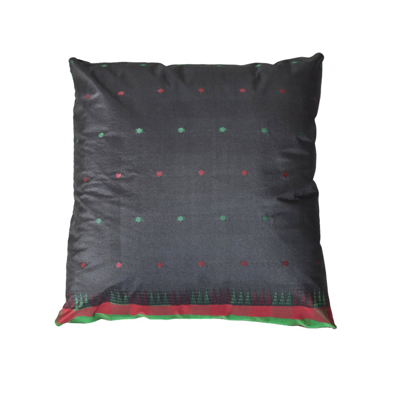 Housses de coussin décoratives faites à la main de 16 po x 16 po de style contemporain noir soyeux d'intérieur, paquet de 1