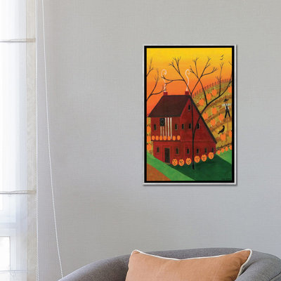 «Sunset Pumpkin Saltbox», reproduction d'art sur toile encadrée