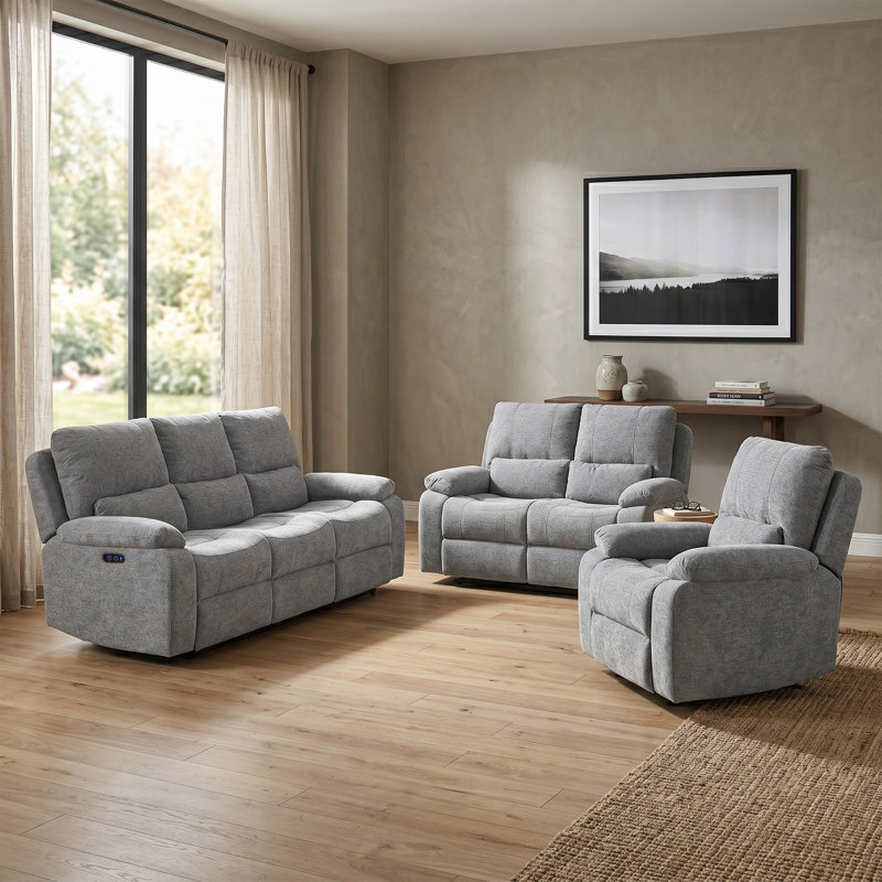 Tation Chenille Electric 2 Seater Reclining Sofa, Granite