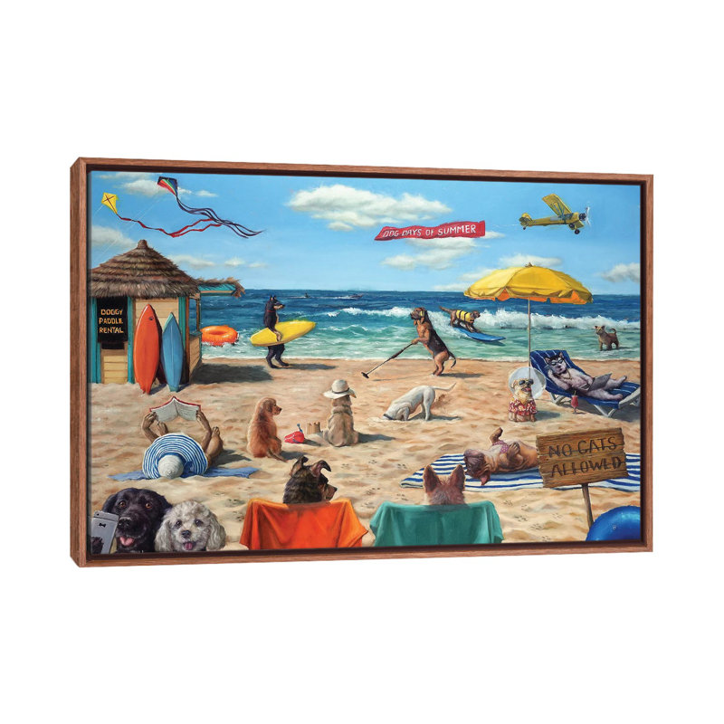 «Dog Beach» - reproduction d'art, Cadre bois classique, H 18 po x l 26 po x P 1,5 po