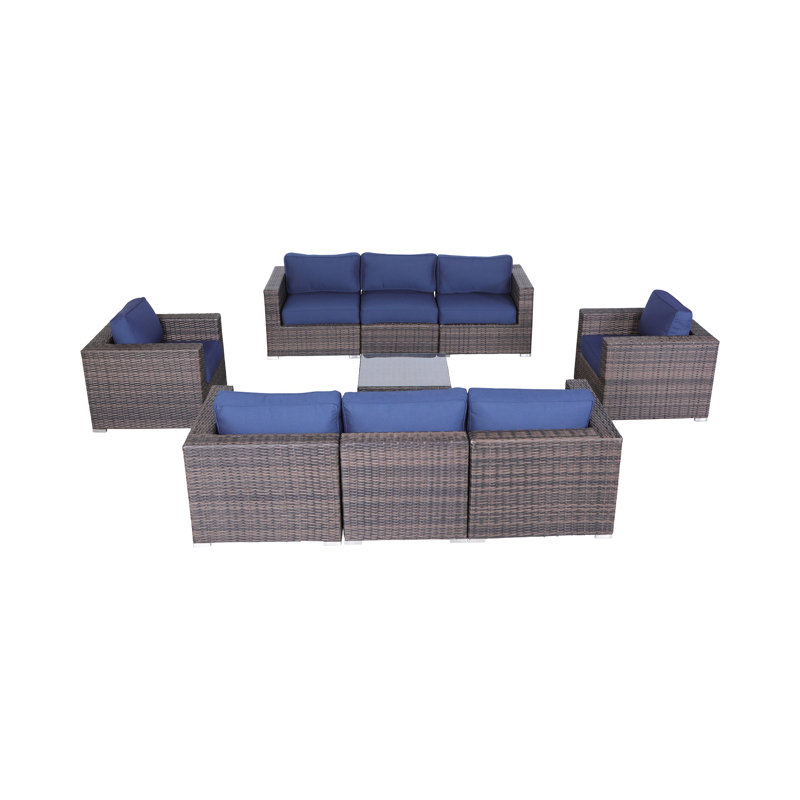 Ensemble de conversation modulaire en rotin 9 pièces avec coussins Sunbrella entièrement assemblés