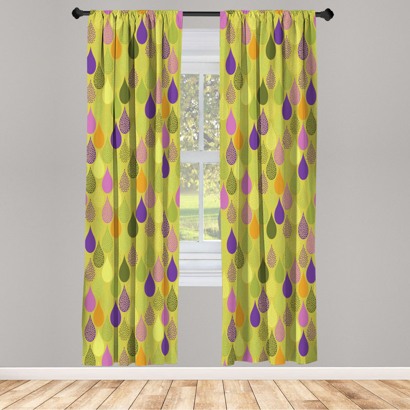 Microfiber Floral Semi-Sheer Rod Pocket Curtain Panels, 28" W x 95" L, Green/Yellow