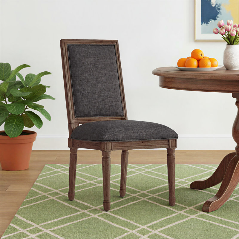 Chaise d'appoint rembourrée en lin Hildemar H 20,5 po, Gris foncé, Brun
