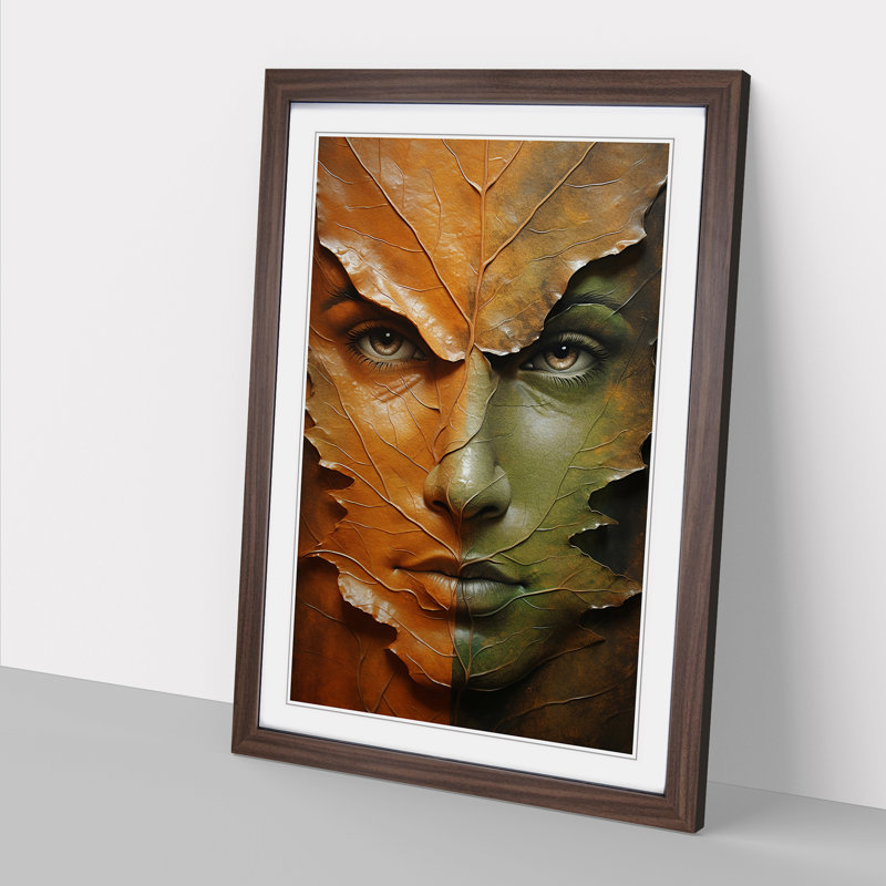 Leaf Symbolism - Single Picture Frame Print on Wood, 46cm H x 34cm W x 2cm D, Walnut Framed