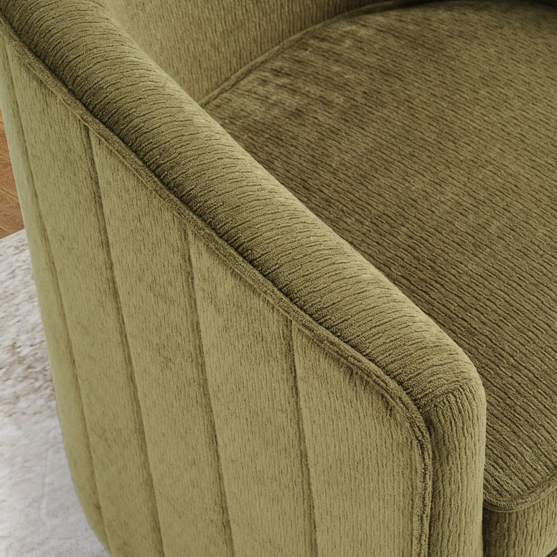 24.4" W Contemporary Upholstered Soft Swivel Barrel Chair And Ottoman, Dark Green