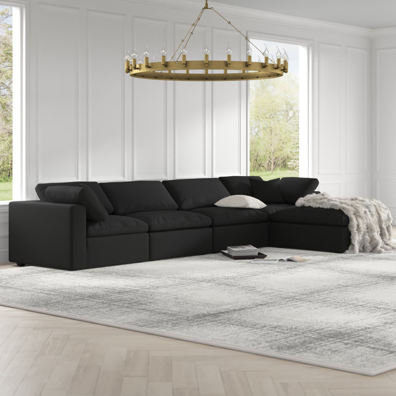 Burrows Upholstered L-Shaped Sectional Reversible, Black Linen Textured Fabric