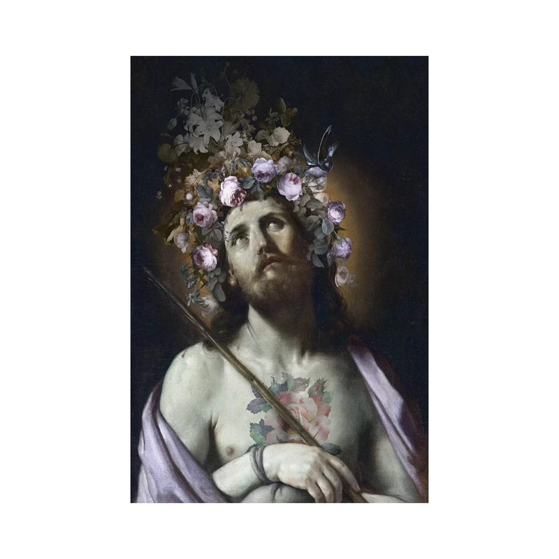 Christ With Flowers by José Luis Guerrero - Wrapped Canvas Painting