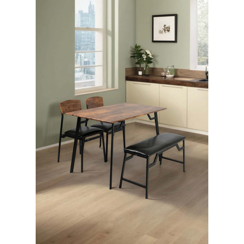 Ensemble de table de salle à manger moderne 4 pièces, avec 2 chaises et banc