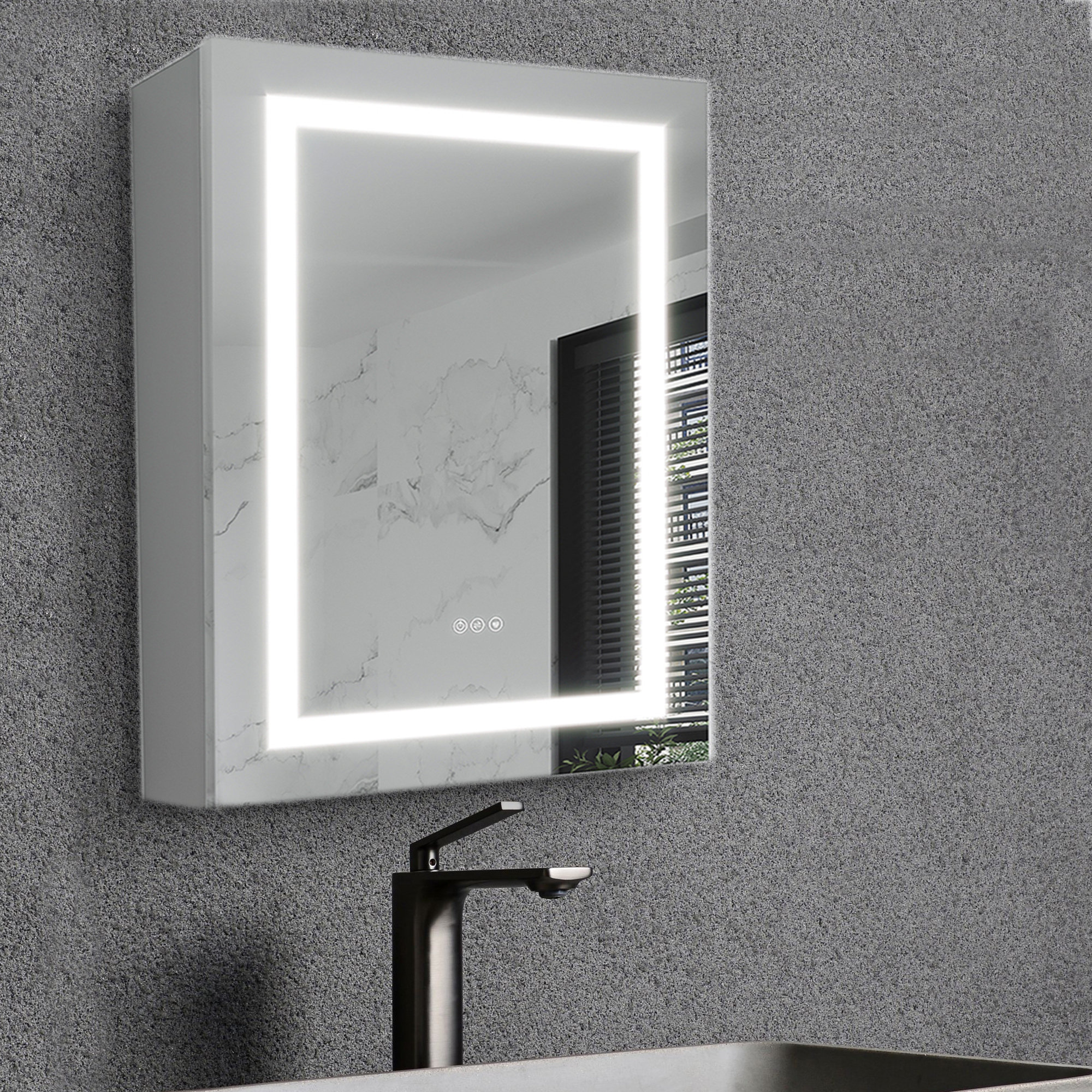 20 X 28 inch Bathroom Medicine Cabinet with Mirror Wall Mounted LED Bathroom  Mirror Cabinet with Lights, Anti-Fog, Waterproof, Dimmable,3000K~6000K,  Single Door,Touch Swich, Storage Shelves