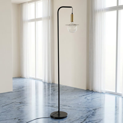 Lampe sur pied moderne en métal Arno, noire et laiton, H 61 po pour le salon, la chambre à coucher, la bibliothèque et le bureau