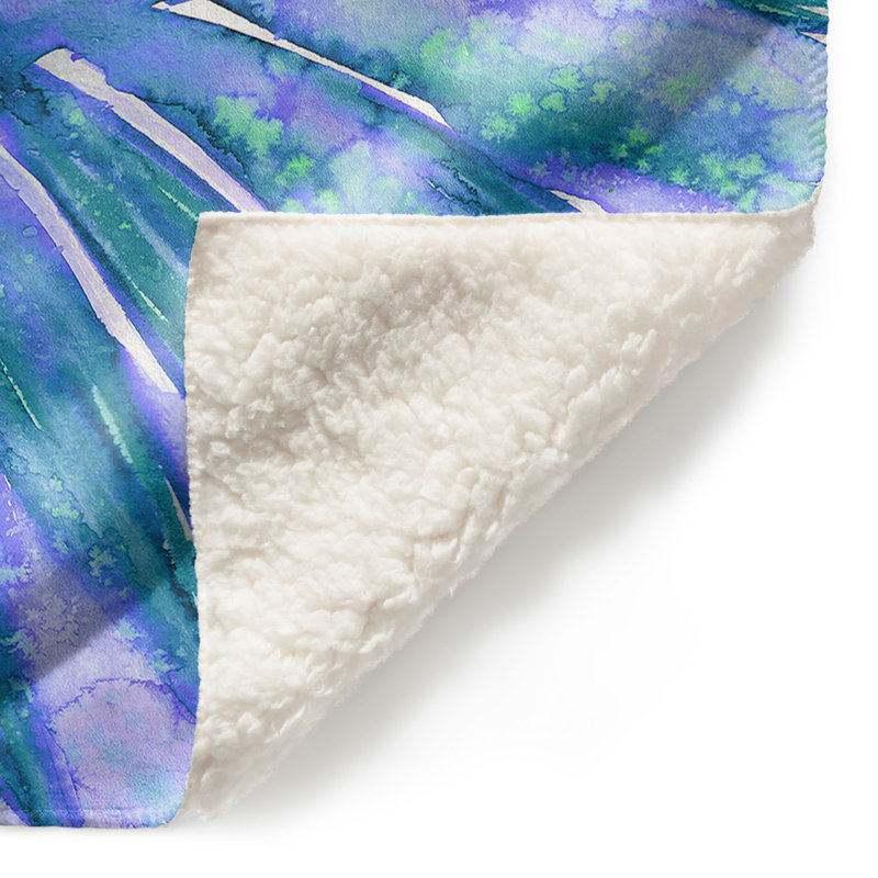 Couverture sherpae douce paradise palm pervenche, l 51 po x L 60 po