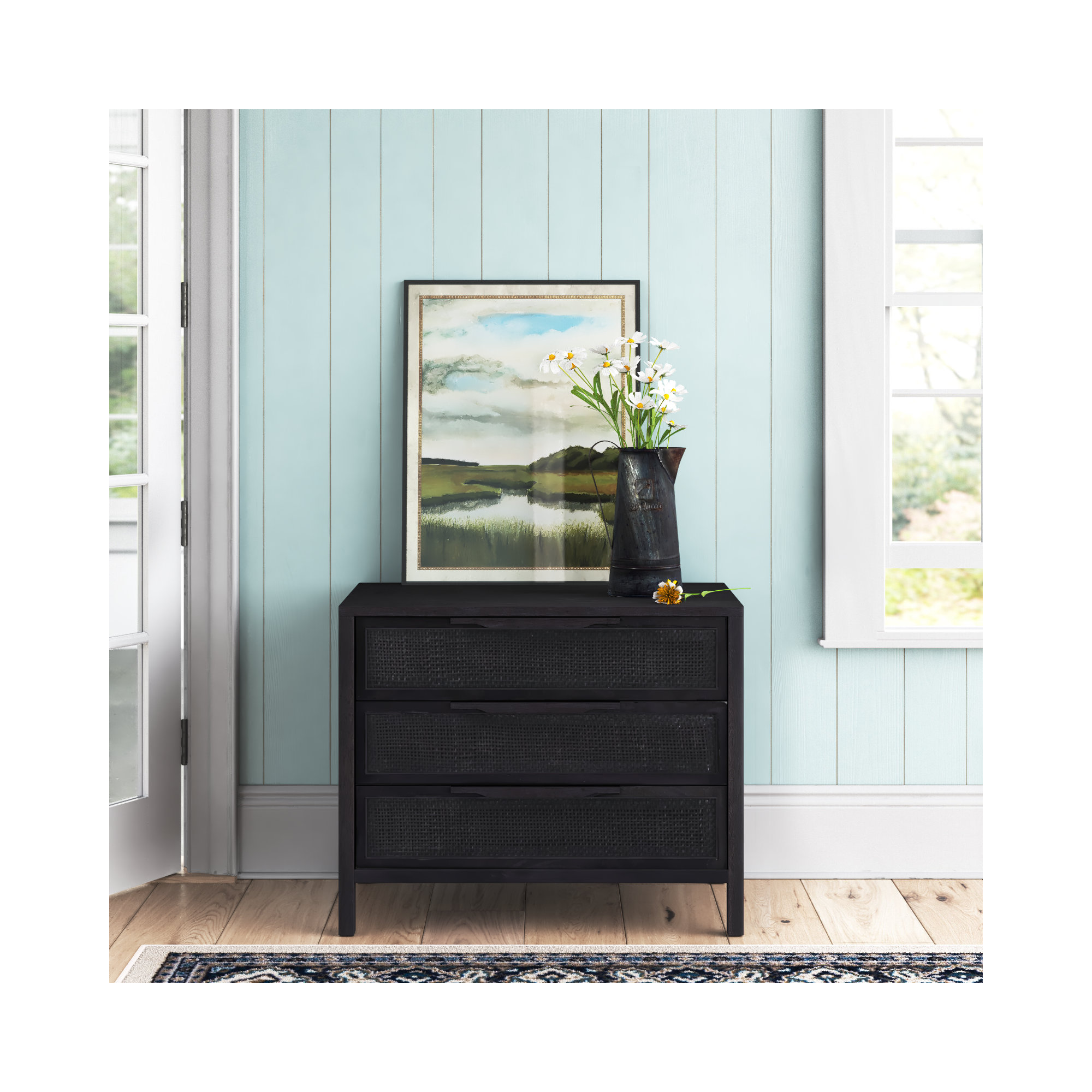Nellie 3 - Drawer Cane Chest, Black