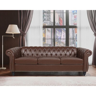 Aqeela 84"" Faux Leather Rolled Arm Chesterfield Sofa with Reversible Cushions -  Canora Grey, DA730EF30972470CA8DD884138A27DB1