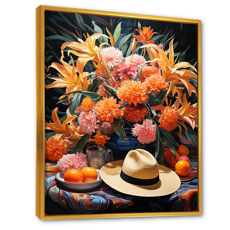 «Mexique Sombrero Floral Shades I», art mural mexicain, Cadre flottant doré, H 32 po x l 16 po x P 1 po