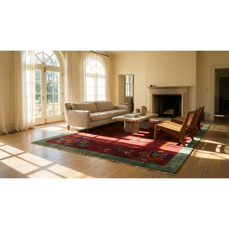 Antique Art Deco Medium Wool Red Rug