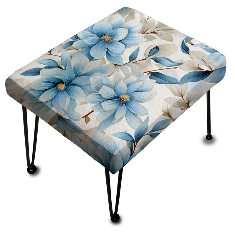 Blue Coastal Harmony Floral Motif VI - Repose-pieds rectangulaire floral