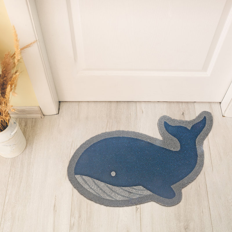 Paillasson bleu en forme de baleine