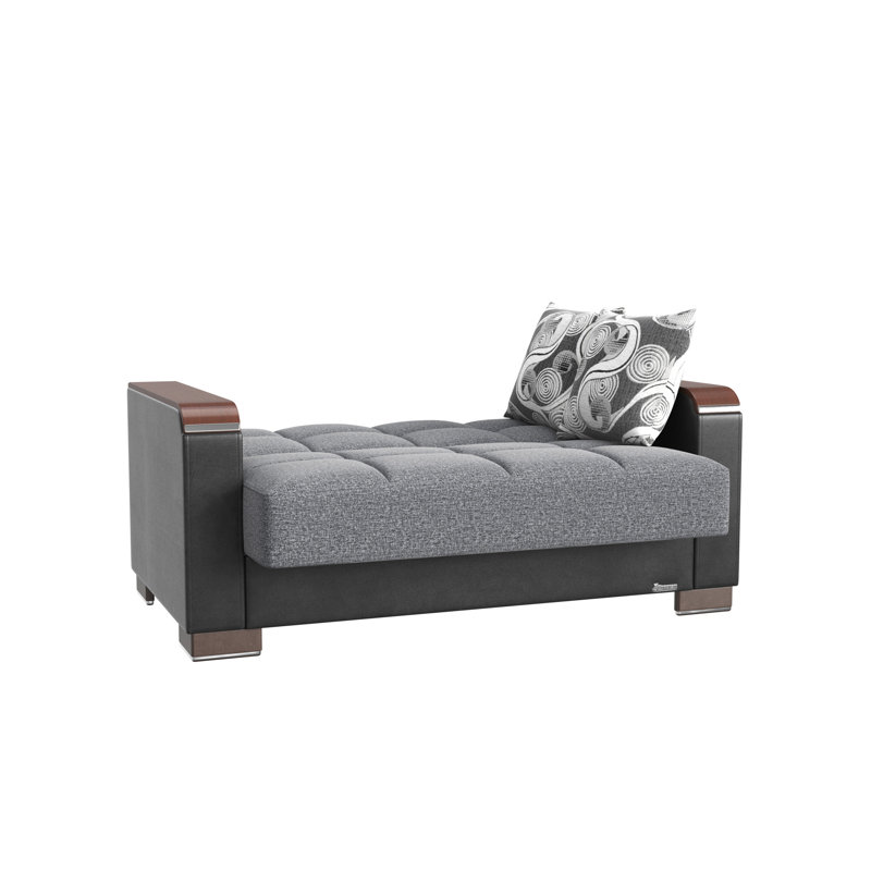 Causeuse rembourrée en bois avec rangement Primenest Zenaero X Collection, Gris / Noir