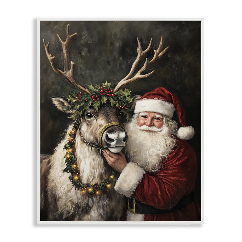 Père Noël et renne, estampe numérique, design par Arlington Prints, H 20 po x l 16 po