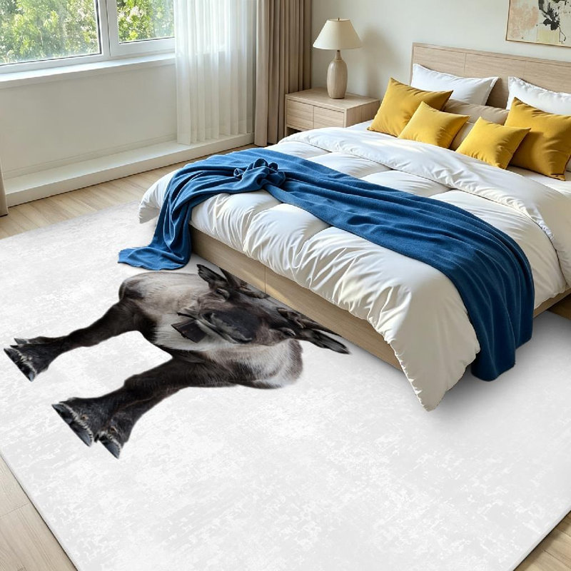 Tapis d'intérieur blanc lavable à la machine, représentant un renne de face isolé sur un tapis., Rectangle 71" x 98"