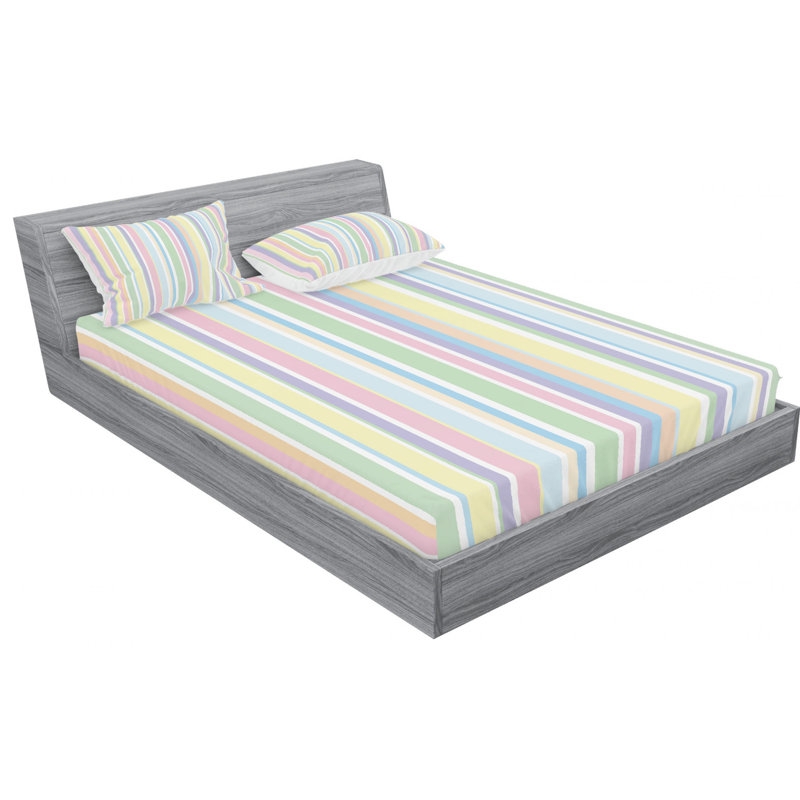 Microfiber Striped Sheet Set, Queen Sheet Set with Fitted Sheet, Yellow/Pink/Green Striped