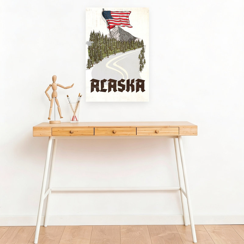 Affiche murale représentant un paysage de forêt de pins et de conifères, dans une montagne d'Alaska., 18" H x 12" W