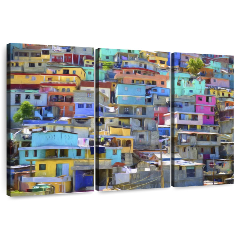 Lilie maisons pastel en haïti, H 42 po x l 65 po