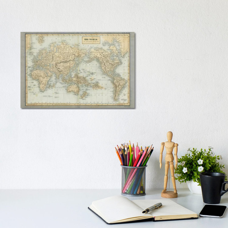 «The World Map Neutral» par Wild Apple Portfolio - impression sur toile tendue, H 8 po x l 12 po x P 0,75 po