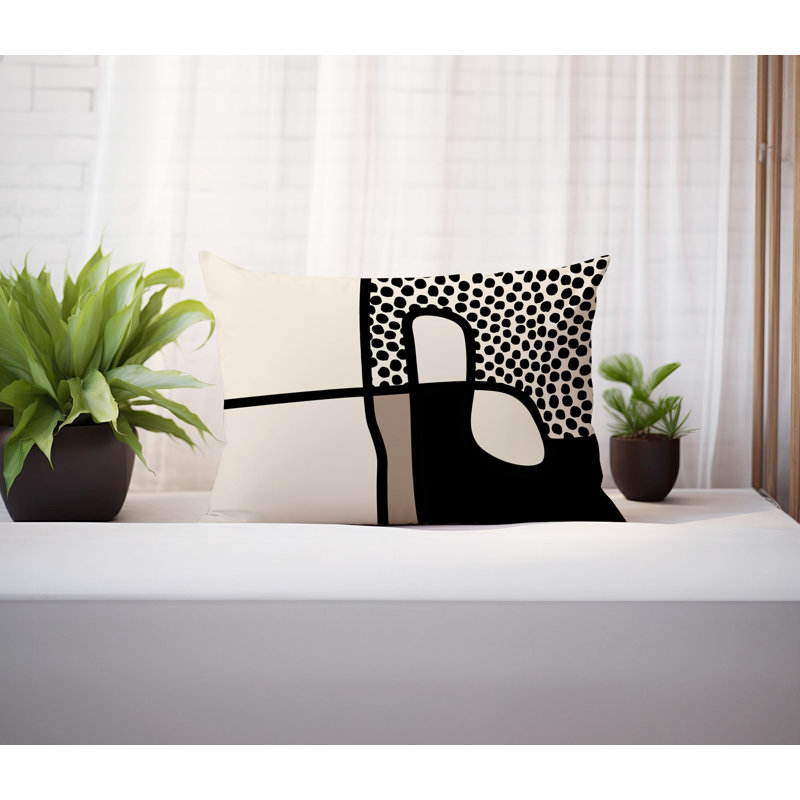 Coussin lombaire réversible intérieur / extérieur Jai Abstract, H 18 po x l 25 po, Blanc cassé / blanc