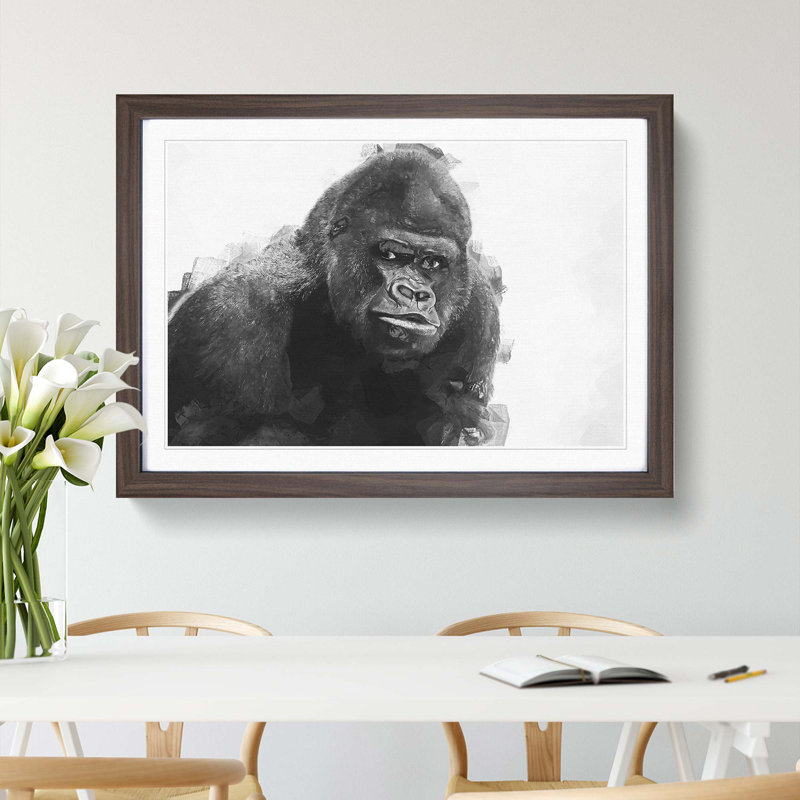 A Silverback Gorilla in Abstract - Picture Frame Graphic Art Print, 48cm H x 65cm W x 2cm D, Walnut Framed