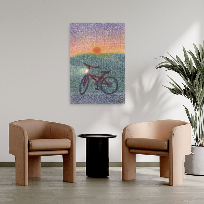 "Vélo au coucher du soleil", 36" H x 24" W