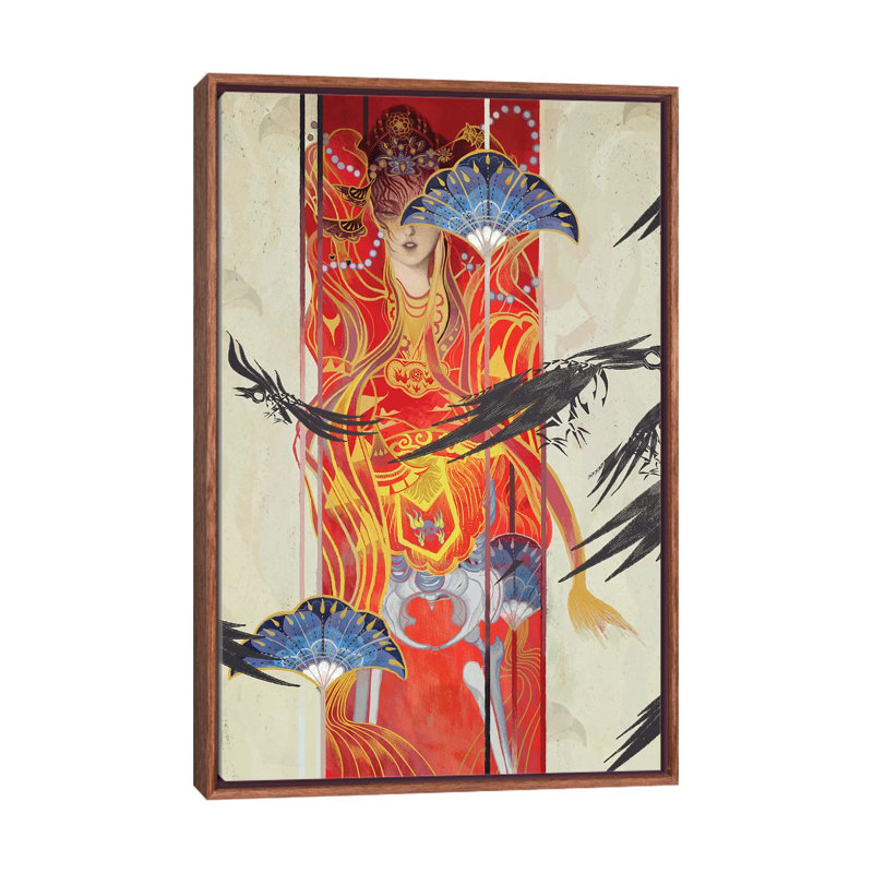 Porcelain Pillows I by Sija Hong - Painting on Canvas, 101.6 cm H x 66.04 cm W, Classic Brown Wood Framed
