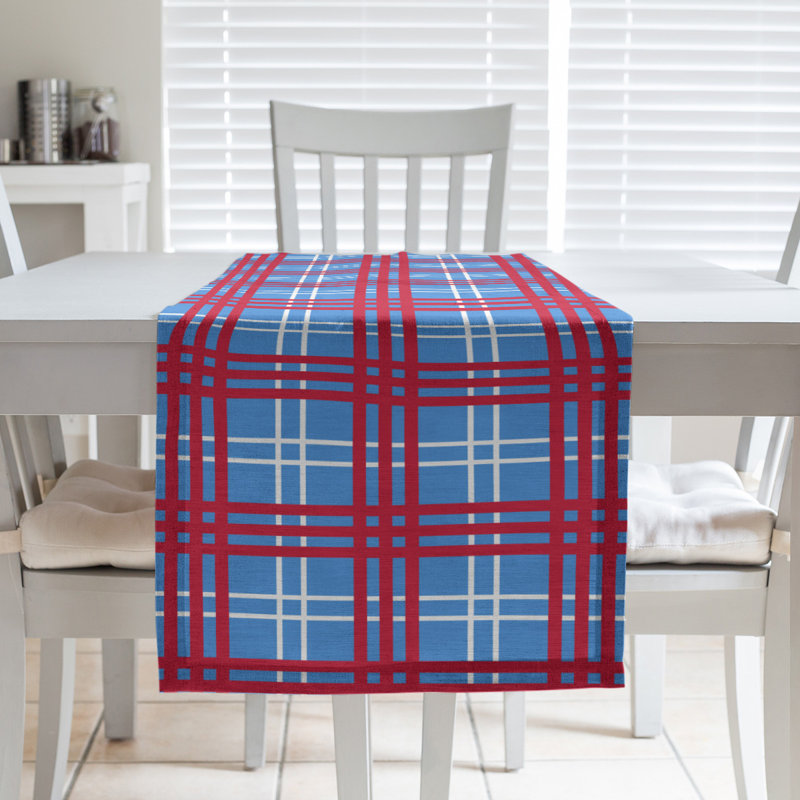 Chemin de table en polyester payant, L 72 po x l 16 po, Bleu clair / blanc / rouge