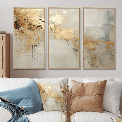 Beige And Gold Marble Lightning VI - Abstract Shapes Wall Art Set