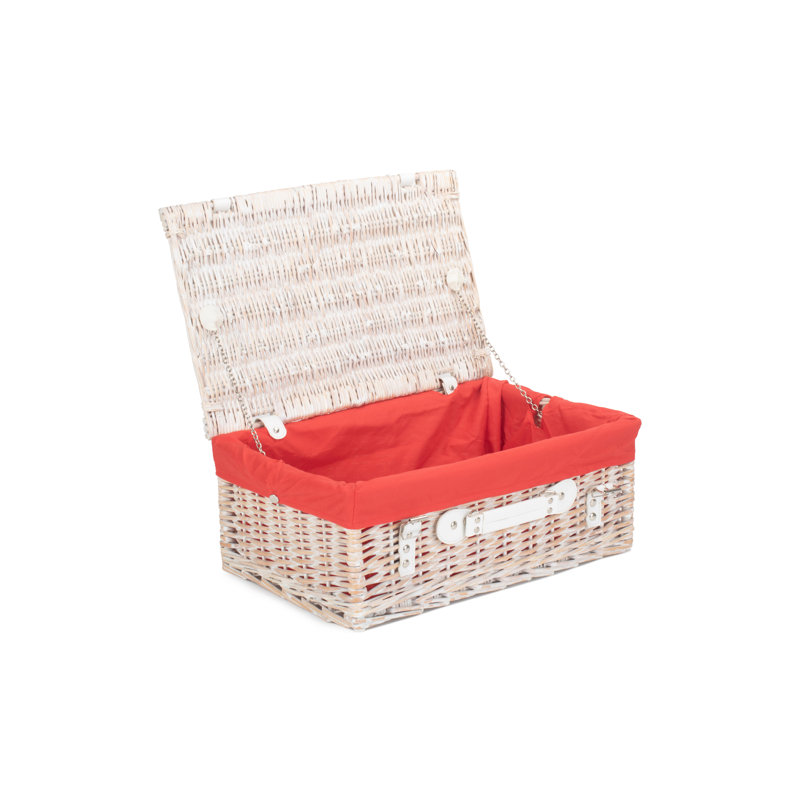 Wicker Hamper Basket with Lining, 19cm H x 46cm W x 30cm D, White/Red Lining