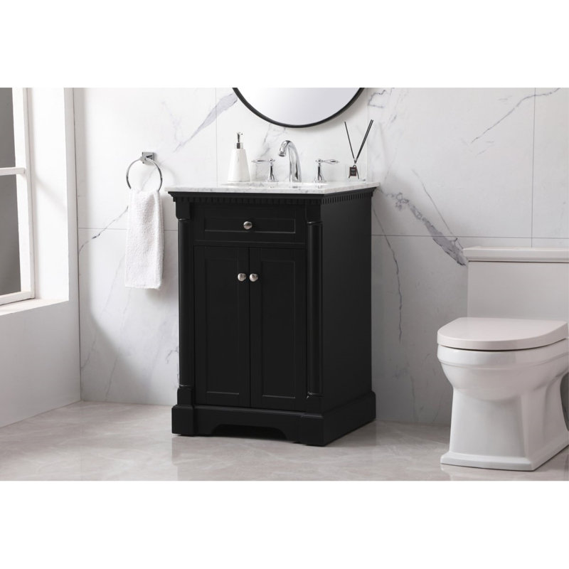 24'' Single Bathroom Vanity with Marble Top, Black