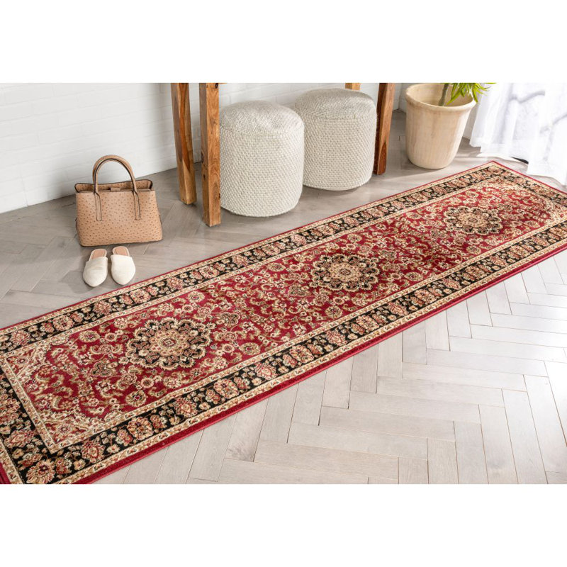 Tapis rouge Cobbins Medallion Kashan, Tapis de couloir 2 pi 7 po x 9 pi 6 po