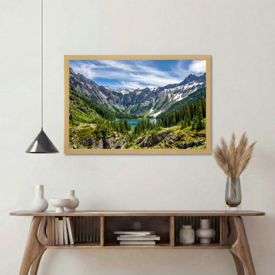 Natural Wood Framed，Canvas Wall Art for Living Room, Bedroom, Office or Entryway – Decorative Wall Decor with Mountain Lake