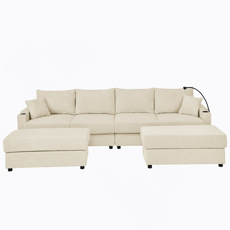 Canapé moderne confortable à 4 places avec rangement et accessoires pratiques pour le salon, Beige