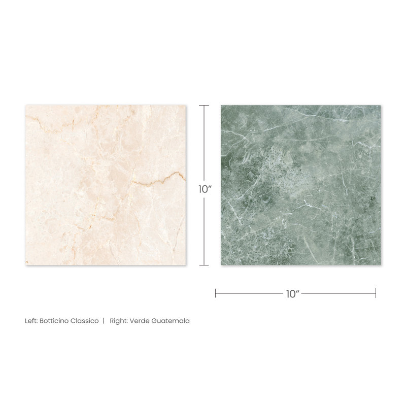 Tavari Checkerboard 10X10 Botticino And Verde, Green/Beige