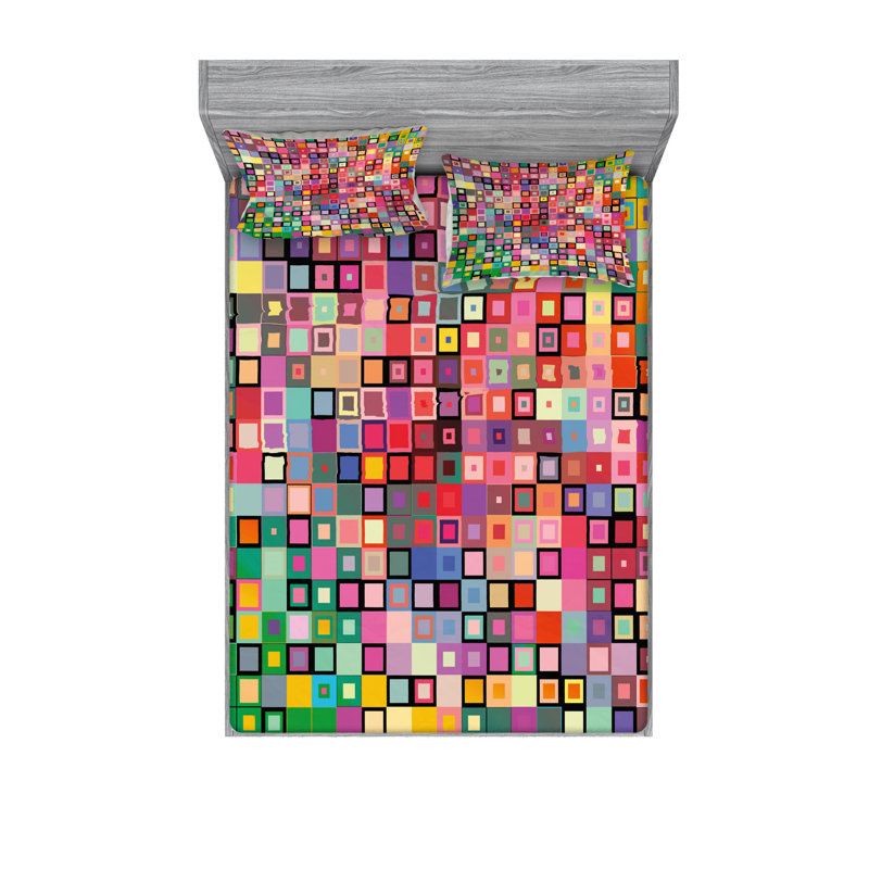 Microfiber Geometric Sheet Set, Queen Sheet Set with Fitted Sheet