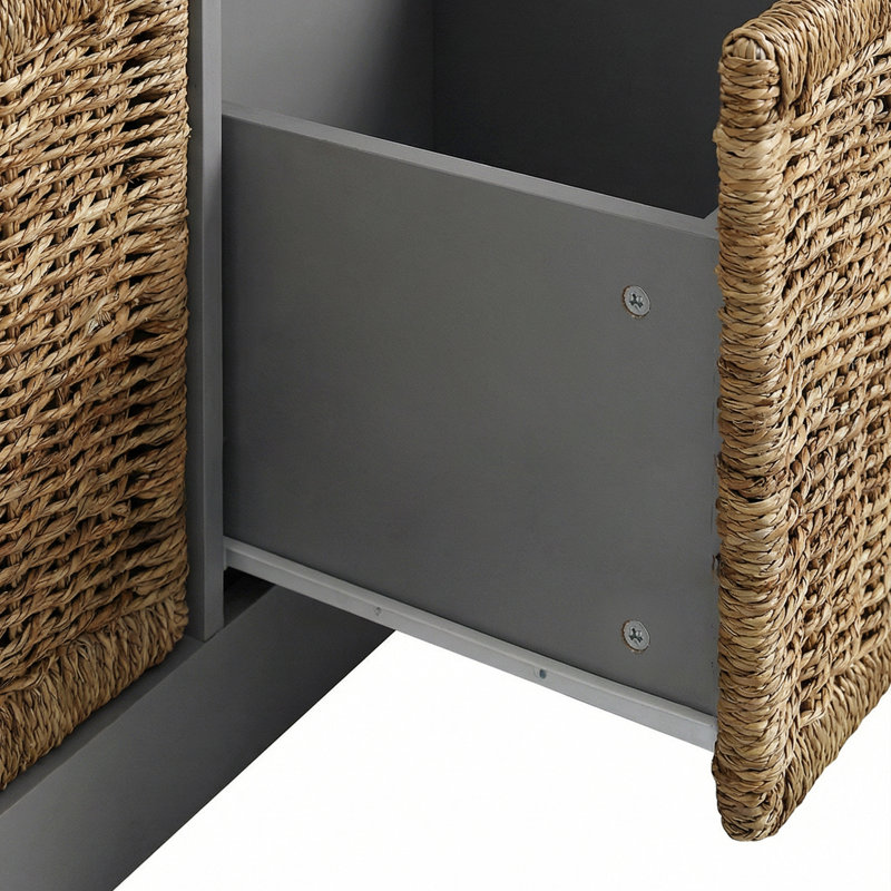 L-Shaped Corner Bench With 6 Wicker-Front Drawers | Space-Saving Seating & Storage