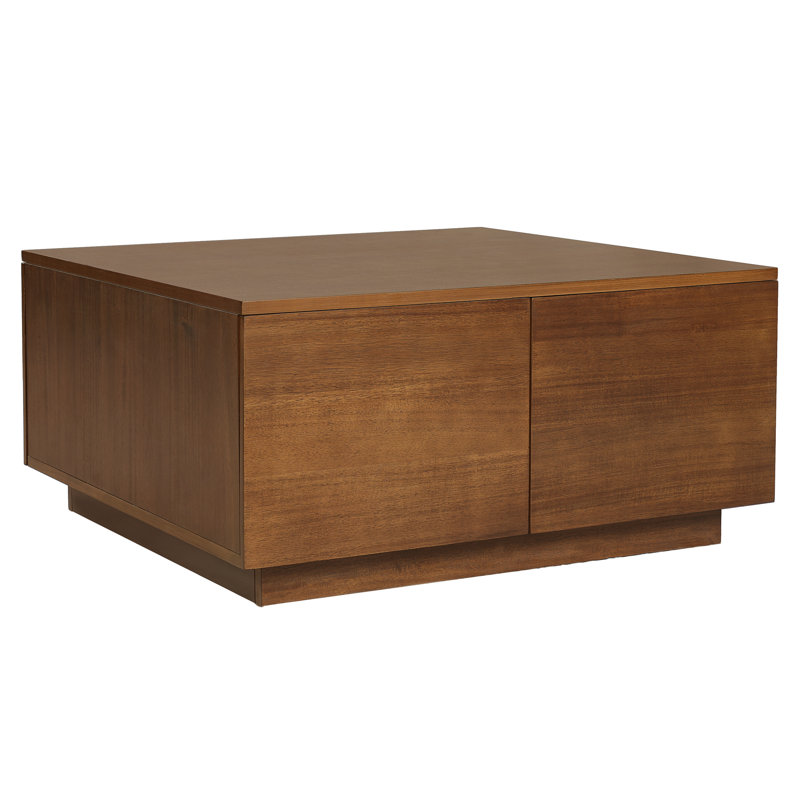 Square, 33.1", Coffee Table, Walnut, Ample Drawer Compartments, Rustic Interiors Four Storage Clutter - Living