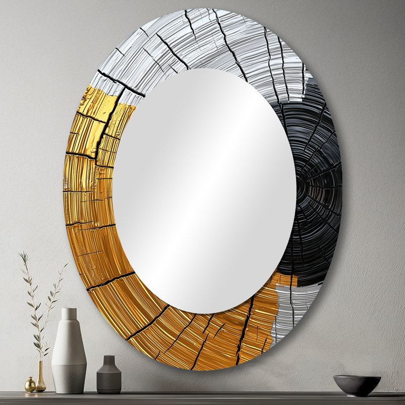 Glissoire en bois doré doré Roots Of Serenity II - grand miroir mural ovale sur métal, 43 po x 33 po