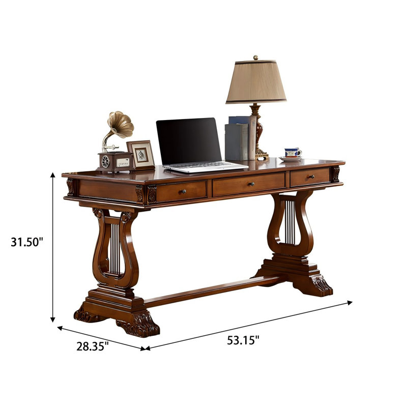53.15"Brown Retro Rectangle Solid Wood Writing Desk,3-drawer, 31.5" H x 59.06" W x 28.35" D
