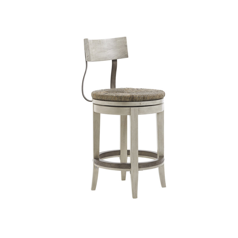 Oyster Bay Swivel Upholstered Stool, Counter Stool (24" Seat Height), Antique White, Kraft Brown