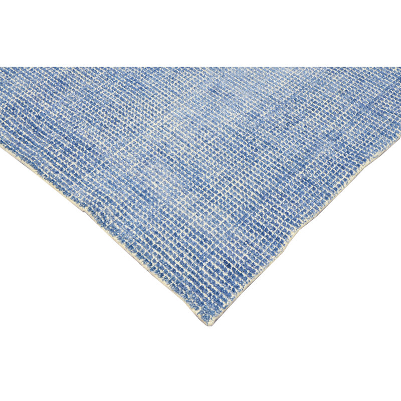 Hand Knotted Plaid Area Rug in Ivory/Blue, Rectangle 9' x 12'