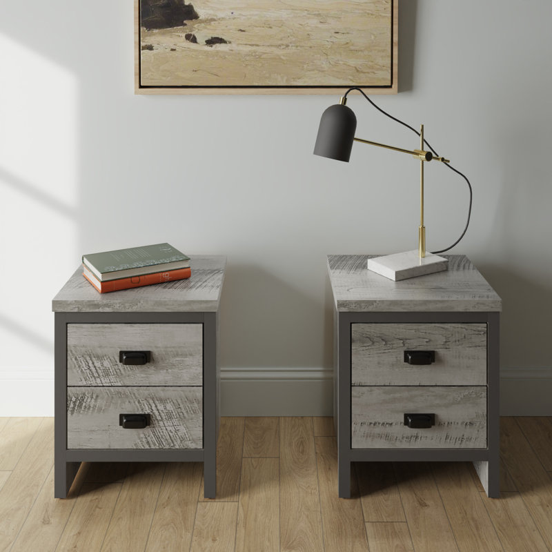 Almasi 43cm W Particle Board / Chipboard Bedside Table, Grey
