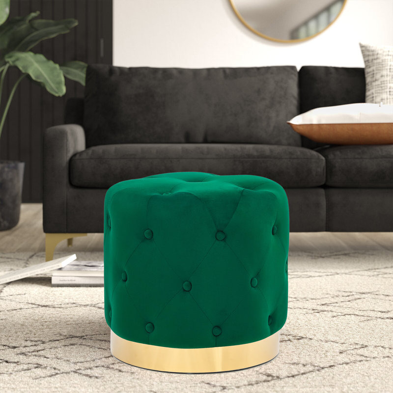 Tabouret de pieds rond en velours capitonné, Velours forêt foncé