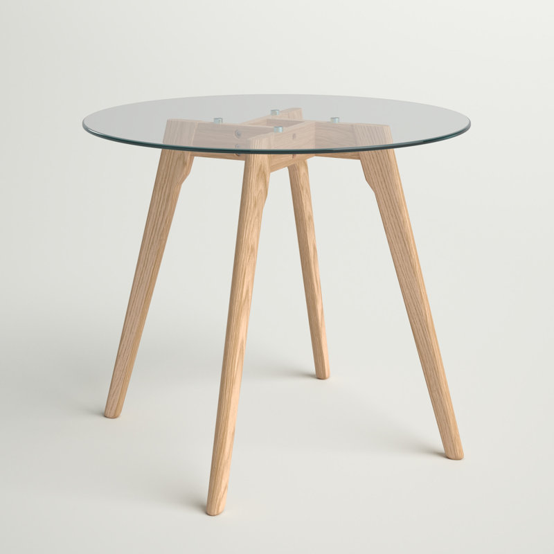 Hermione Round Glass Top Solid Wood Base Dining Table